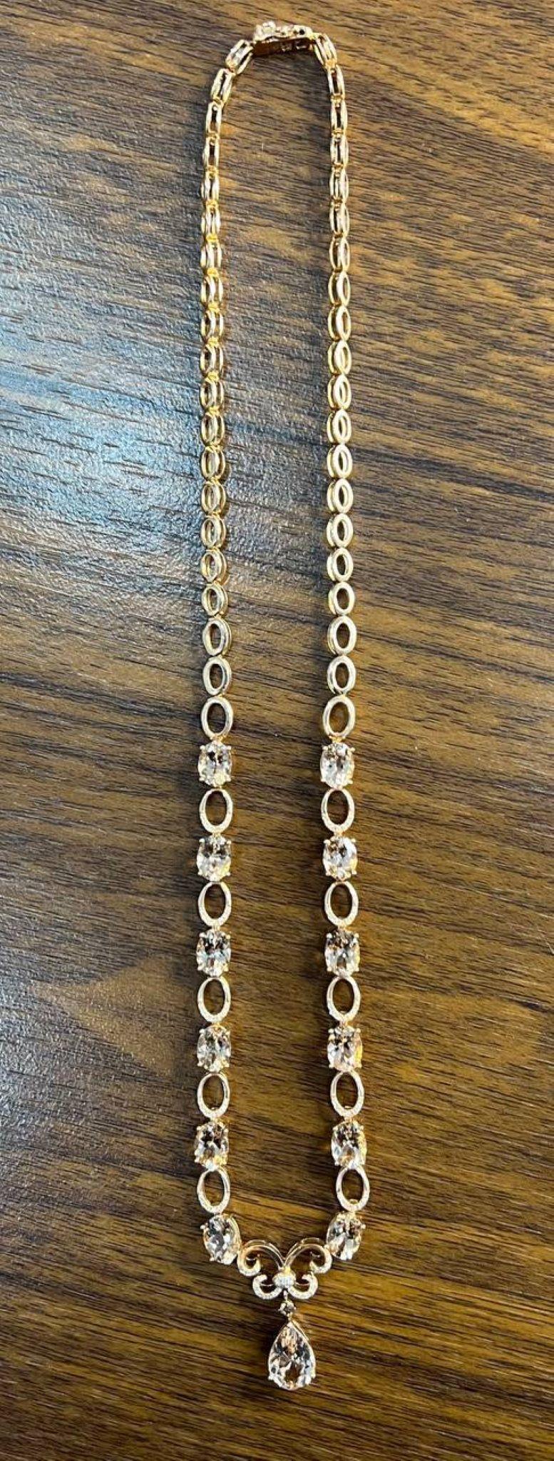 Collana con ciondolo a goccia in oro rosa 14 carati con diamanti fantasia In condizioni Nuovo in vendita a Oakton, VA