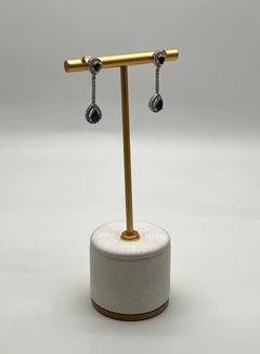 Pear Teardrop Shape Blue Sapphire Diamond Halo 14K White Gold Drop Earrings