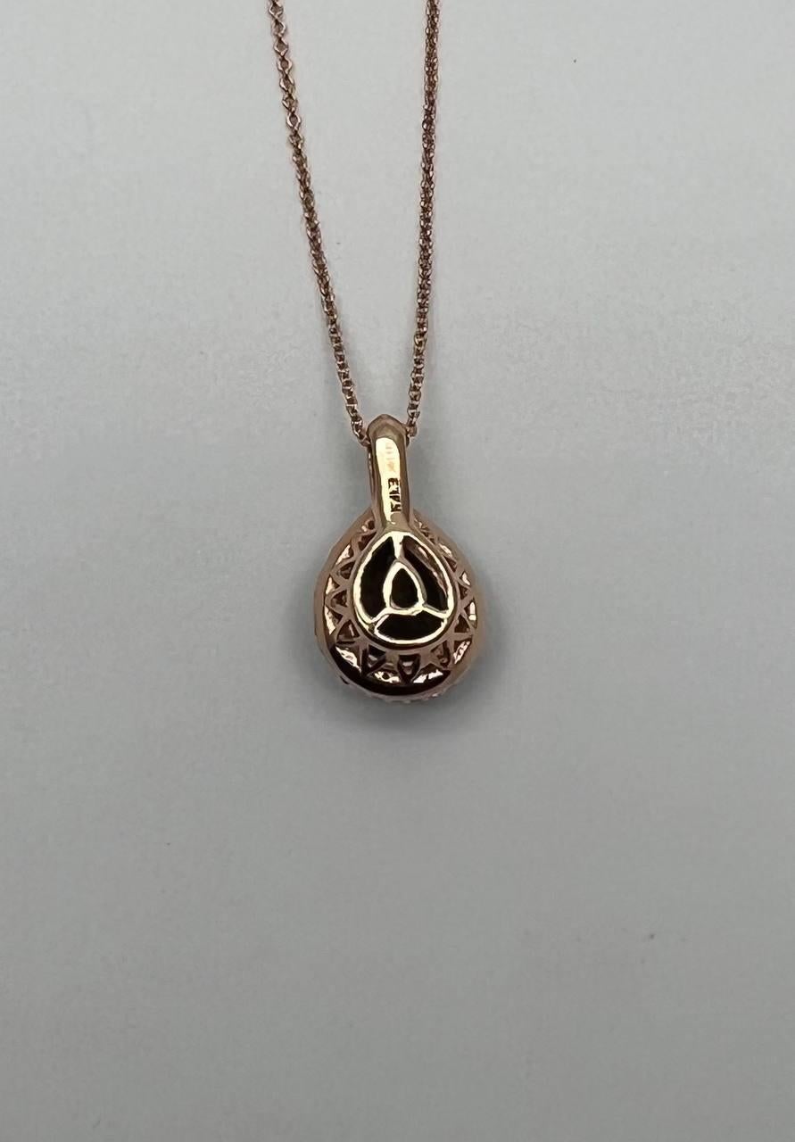 Taglio a goccia Collana con ciondolo in oro 14K a forma di goccia di quarzo marrone fumé con diamante a raggiera in vendita