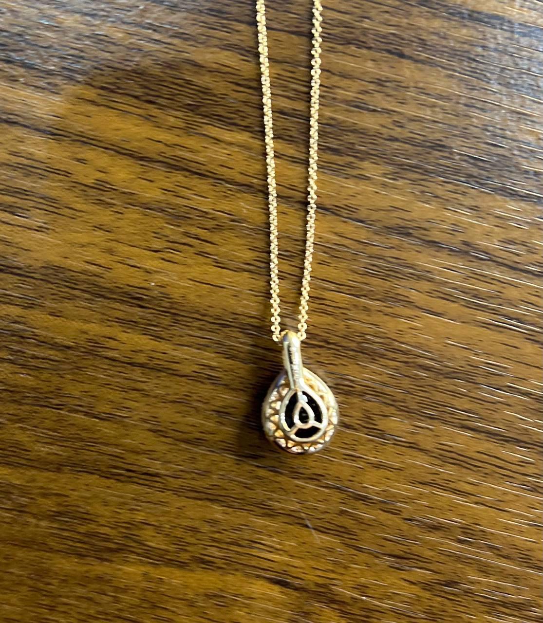 Collana con ciondolo in oro 14K a forma di goccia di quarzo marrone fumé con diamante a raggiera in vendita 3