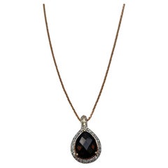 Birne Teardrop Form Brown Smoky Quartz Diamond Halo 14K Gold Anhänger Halskette