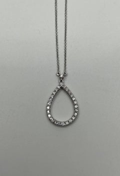 Pear Teardrop Shape Egg Diamonds Halo Motif 18K White Gold Pendant Necklace