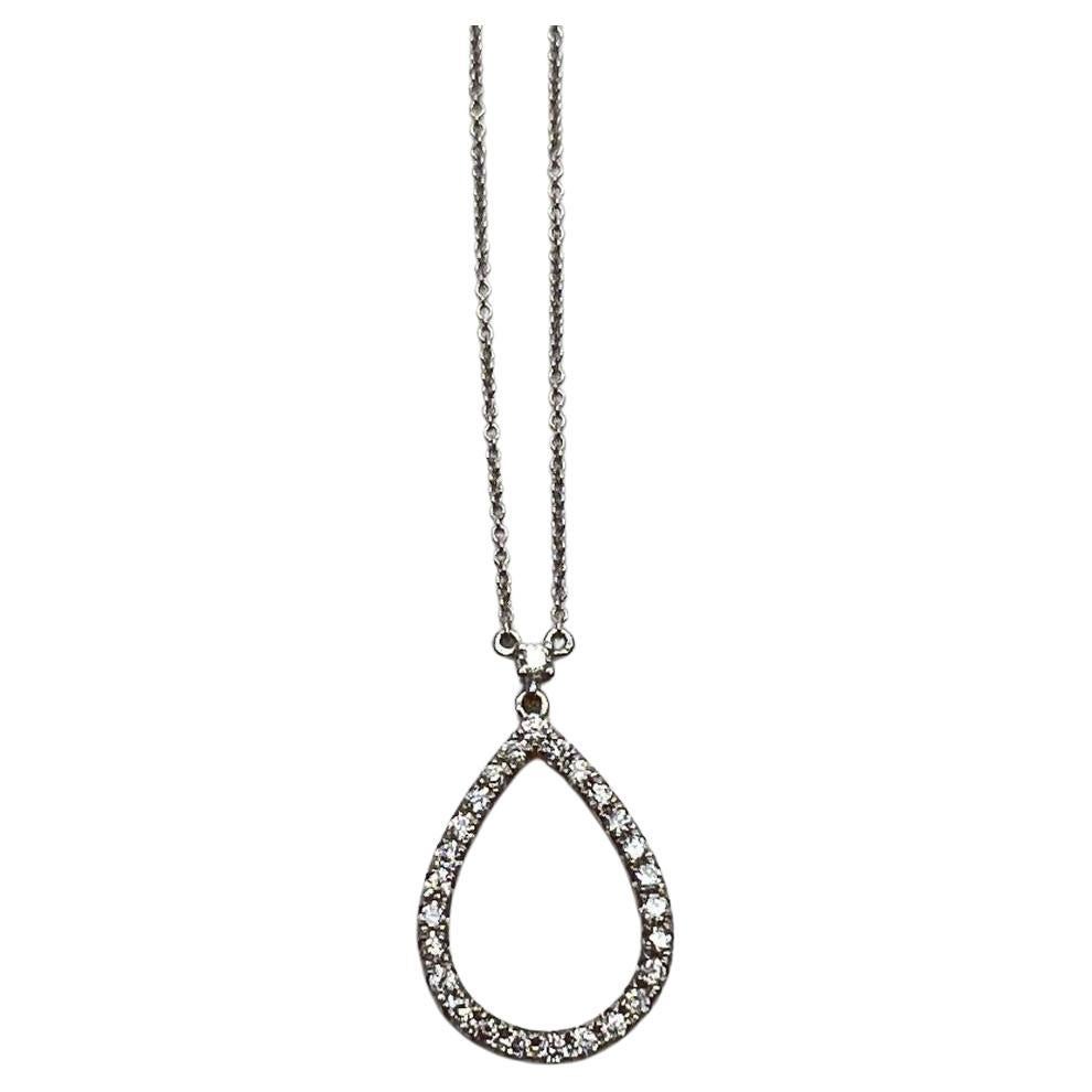 Pear Teardrop Shape Egg Diamonds Halo Motif 18K White Gold Pendant Necklace