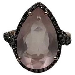 Pear Teardrop Shape Faceted Pink Rose Quartz Diamond Halo 14K Rose Gold Ring