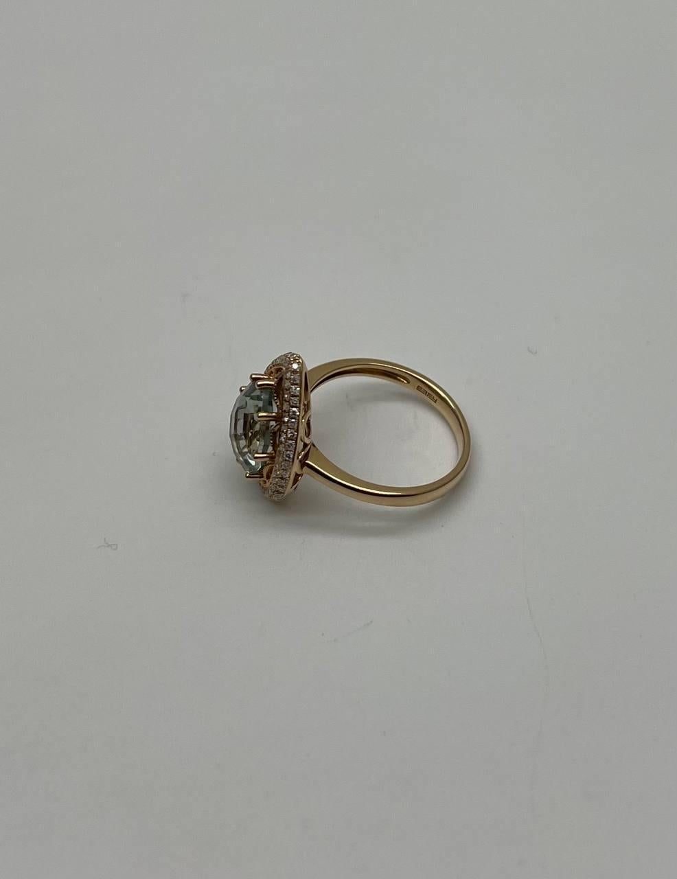 Modern Pear Teardrop Shape Green Amethyst Prasiolite Diamonds Halo Gold Cocktail Ring For Sale