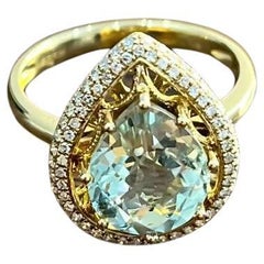Pear Teardrop Shape Green Amethyst Prasiolite Diamonds Halo Gold Cocktail Ring
