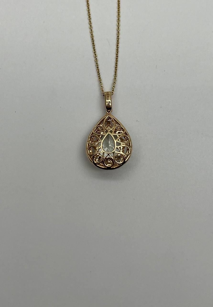 Taille poire Collier pendentif en forme de goutte d'améthyste verte prasiolite or diamant halo poire en vente