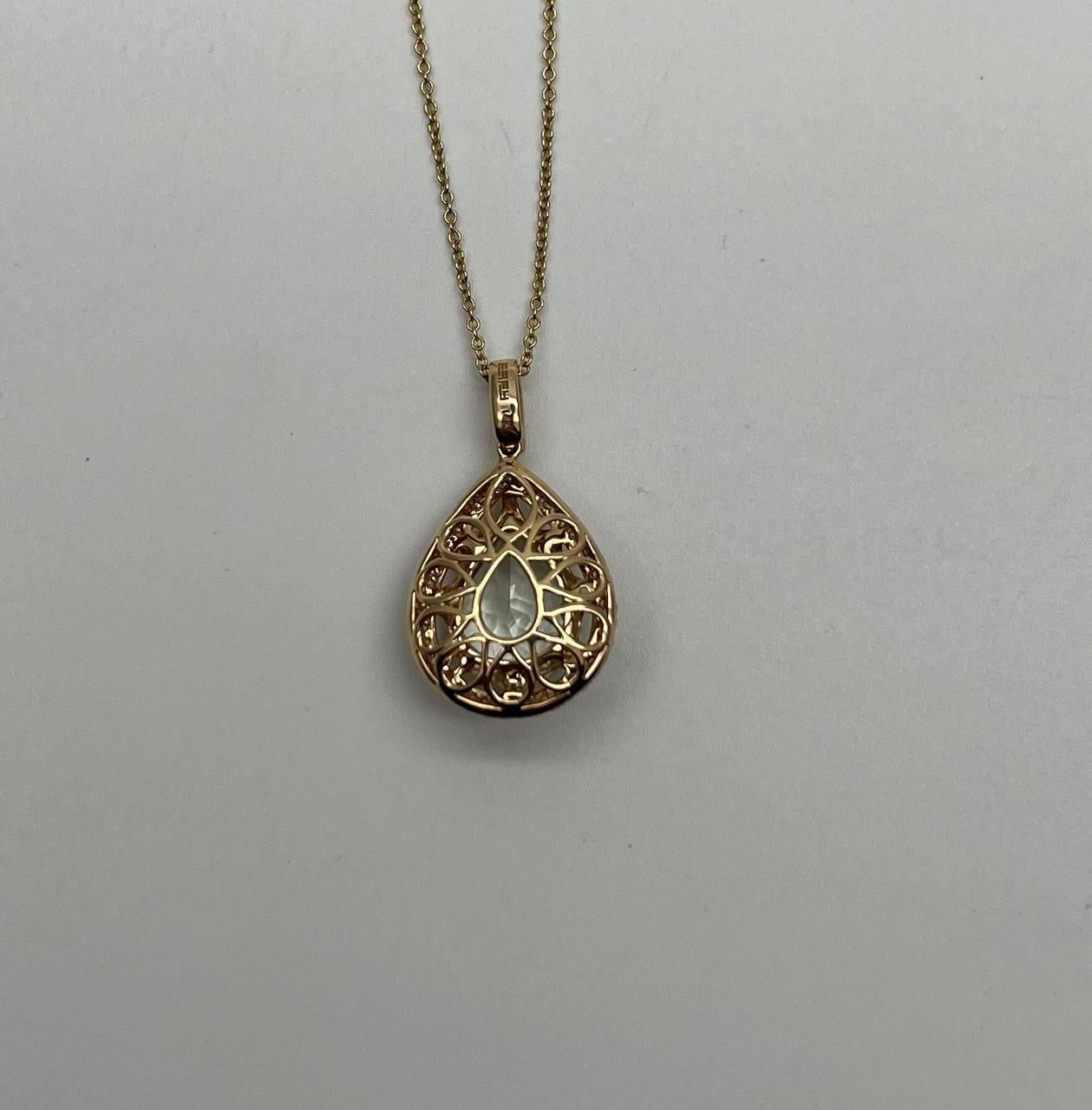 Collier pendentif en forme de goutte d'améthyste verte prasiolite or diamant halo poire Neuf - En vente à Oakton, VA
