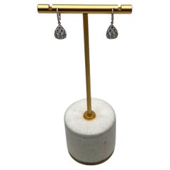 Pear Teardrop Shape Pave Hidden Halo Cluster Set 14K White Gold Dangle Earrings