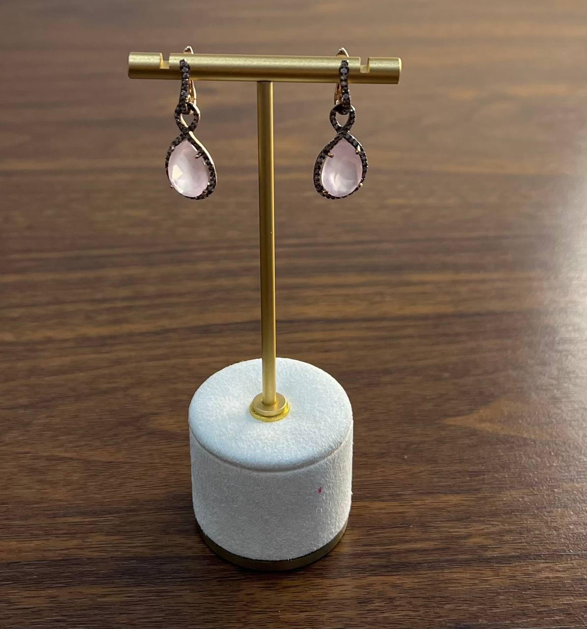 Pear Teardrop Shape Pink Rose Quartz 14K Rose Gold Diamond Halo Earrings For Sale 1