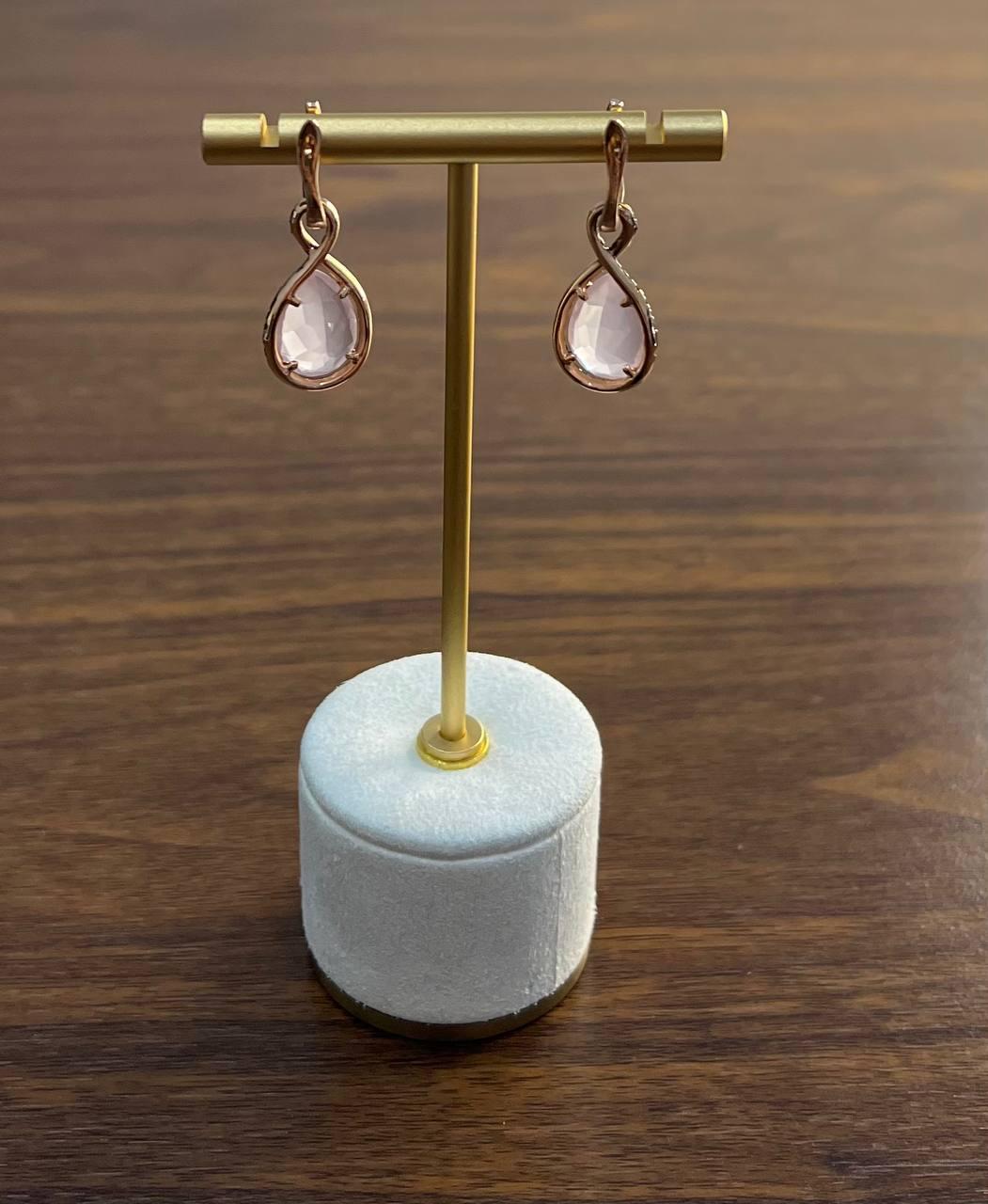Pear Teardrop Shape Pink Rose Quartz 14K Rose Gold Diamond Halo Earrings For Sale 3