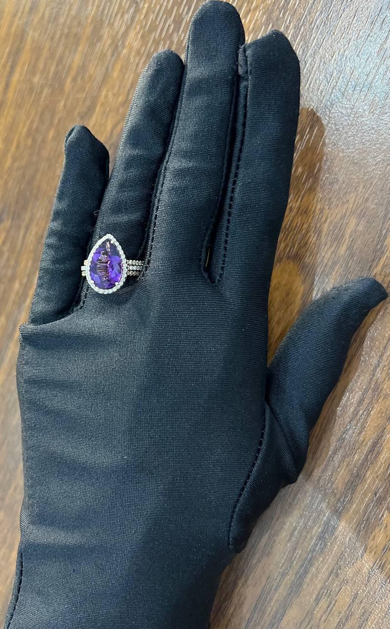 Anello a più fasce in oro 14K con diamante a forma di pera a goccia viola ametista in vendita 5