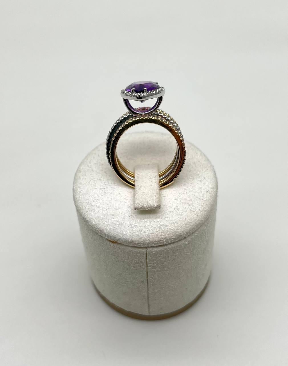 Anello a più fasce in oro 14K con diamante a forma di pera a goccia viola ametista In condizioni Nuovo in vendita a Oakton, VA