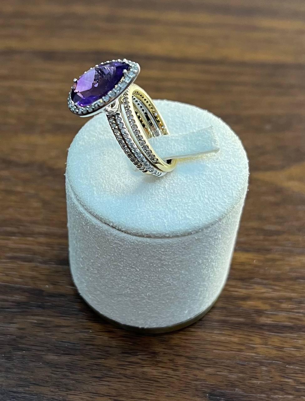 Anello a più fasce in oro 14K con diamante a forma di pera a goccia viola ametista in vendita 1