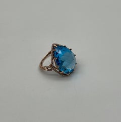 Pear Teardrop Shape Swiss Blue Topaz Diamond Halo Yellow Statement Spire Ring