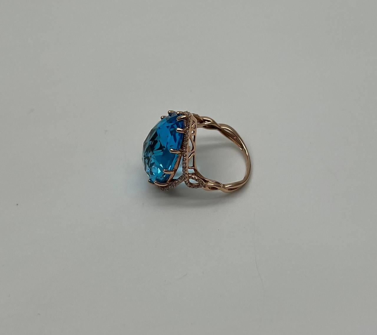 Anillo en forma de lágrima pera Topacio azul suizo Diamante Halo Declaración amarilla Spire Ring Corte pera en venta
