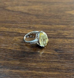 Pear Teardrop Shape Yellow Lemon Quartz Diamond Channel 14K White Gold Ring