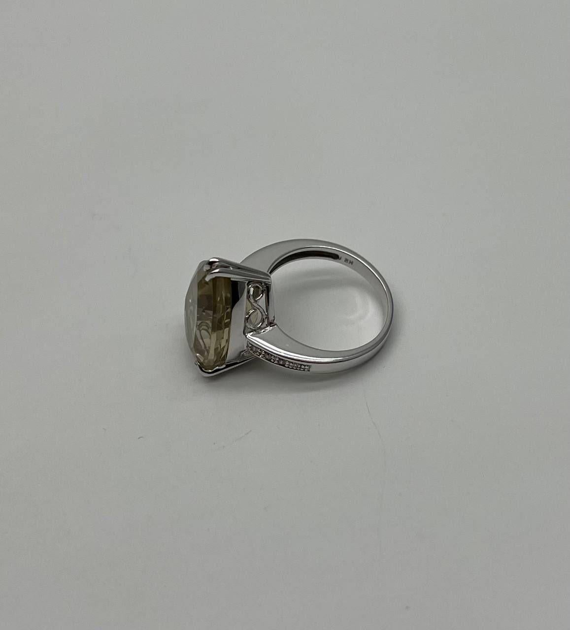 Anello a forma di pera a goccia in quarzo giallo e limone con diamante a canale in oro bianco 14 carati In condizioni Nuovo in vendita a Oakton, VA