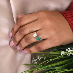 Pear Toi et Moi Zambian Emerald SI Clarity HI Color Diamond Ring 14k White Gold