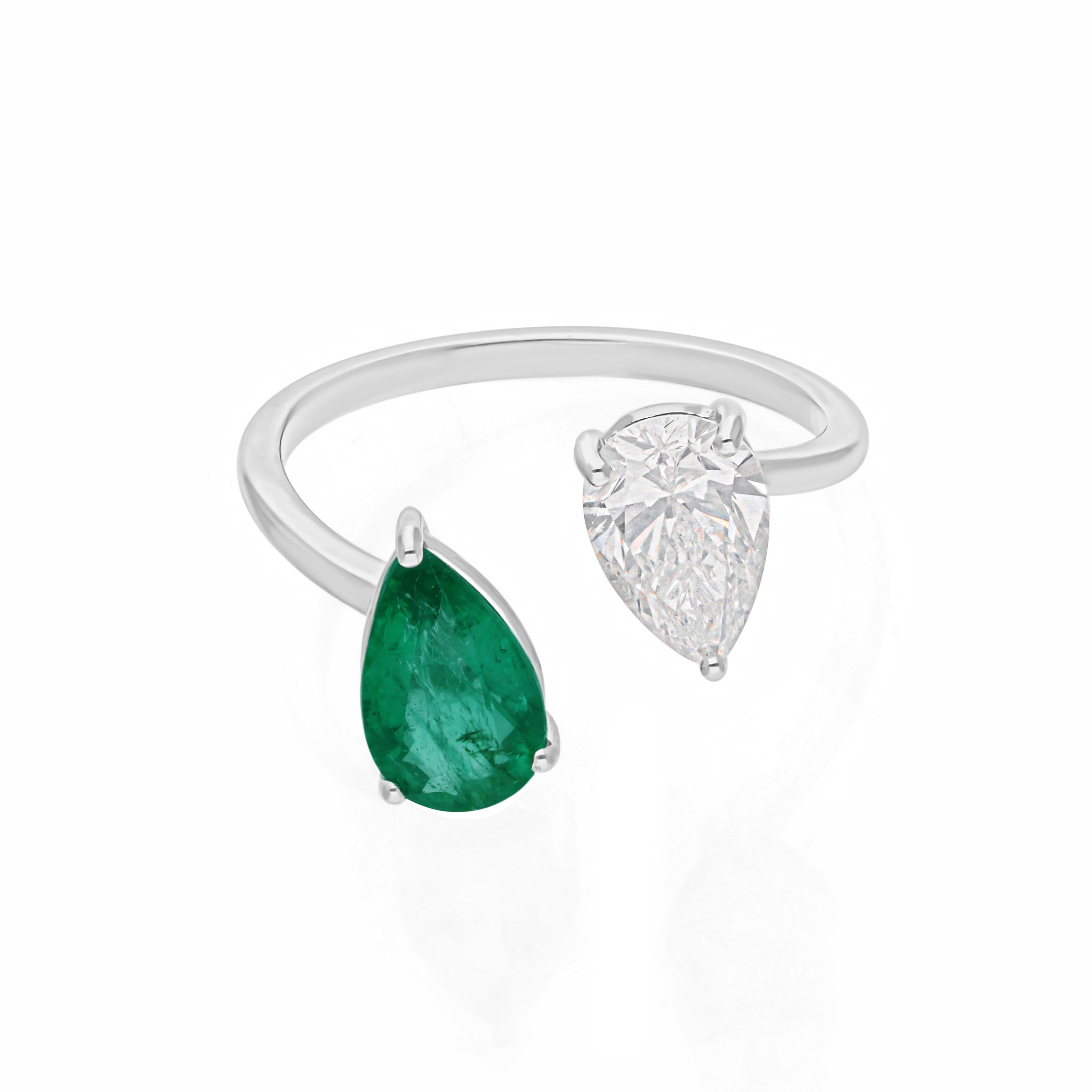 in vendita:  Pear Toi et Moi Smeraldo dello Zambia SI Chiarezza HI Colore Anello di diamanti in oro bianco 14k 6