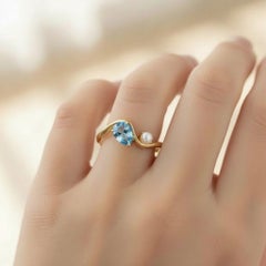 Pear topaz and pearl 14k gold ring