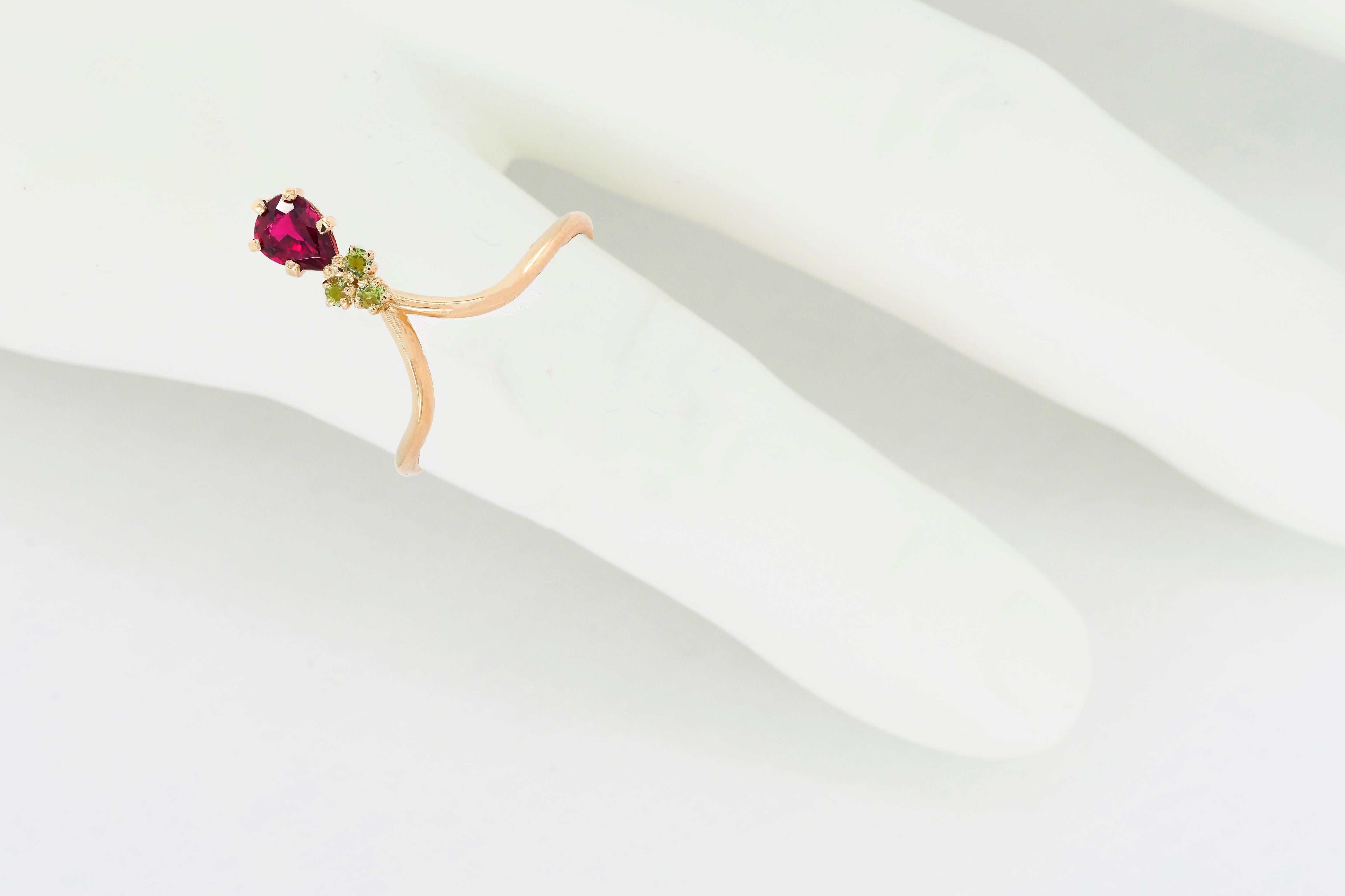 Pear Tourmaline 14k gold ring.  For Sale 2