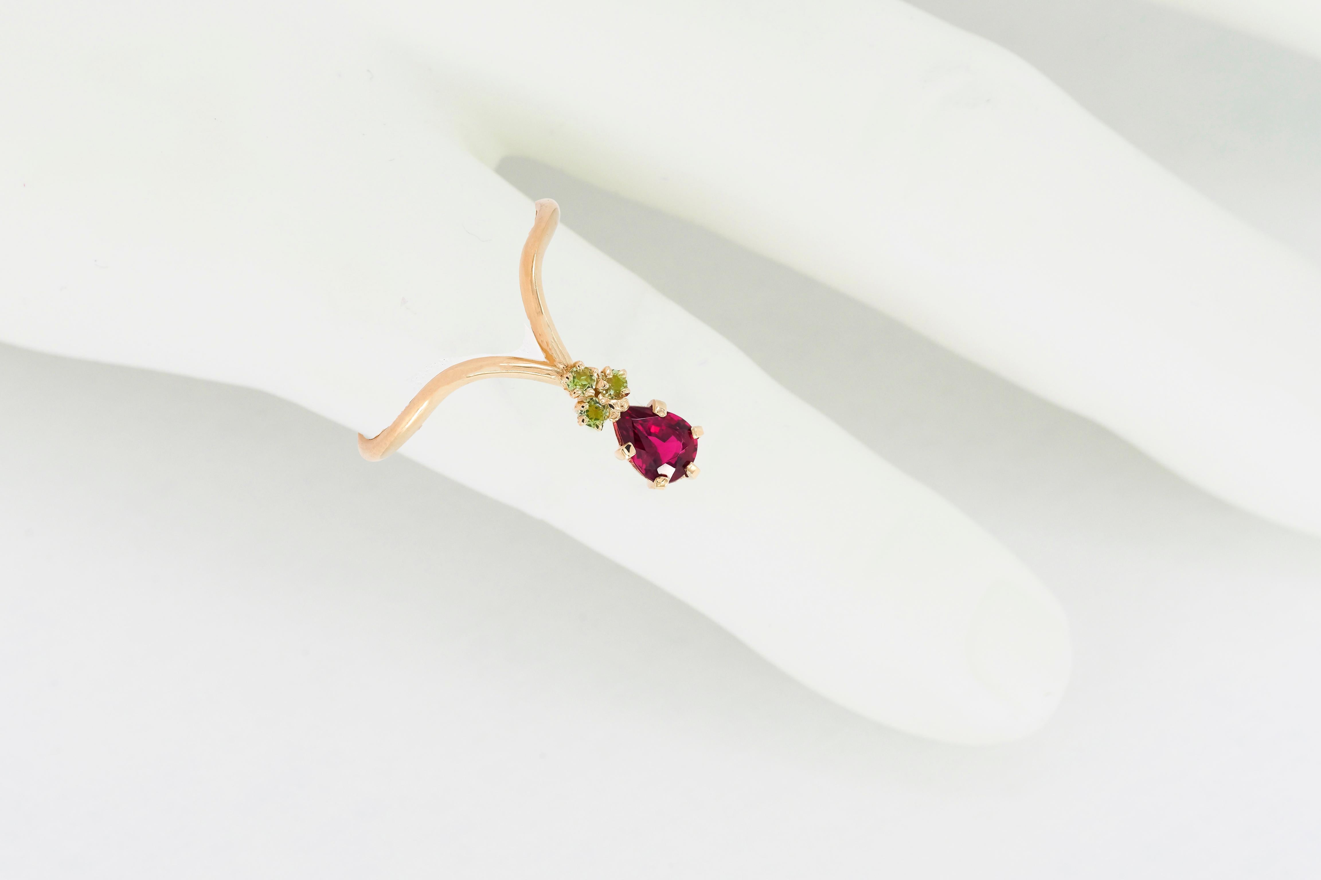 Pear Tourmaline 14k gold ring.  3