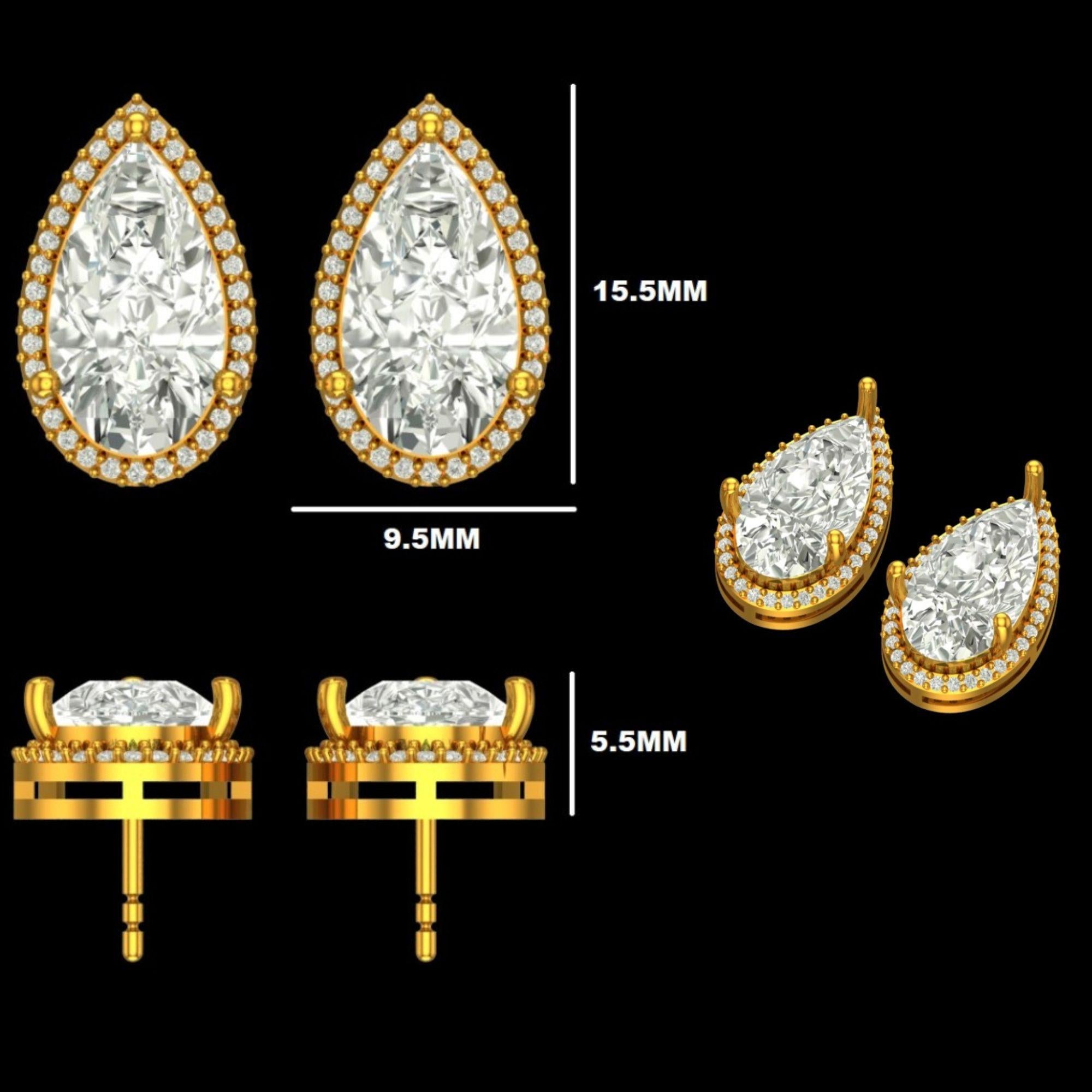 Orecchini con diamante aureolato con tormalina pera in oro massiccio 14k (certificati) in vendita 2