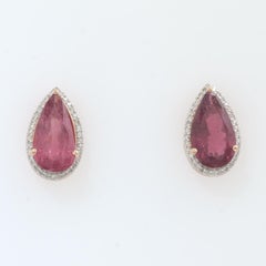 Orecchini con diamante aureolato con tormalina pera in oro massiccio 14k (certificati)