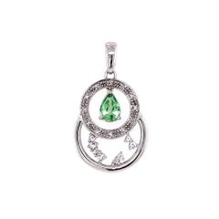 Pear Tsavorite Green Garnet GIA and White Topaz Pendant Necklace