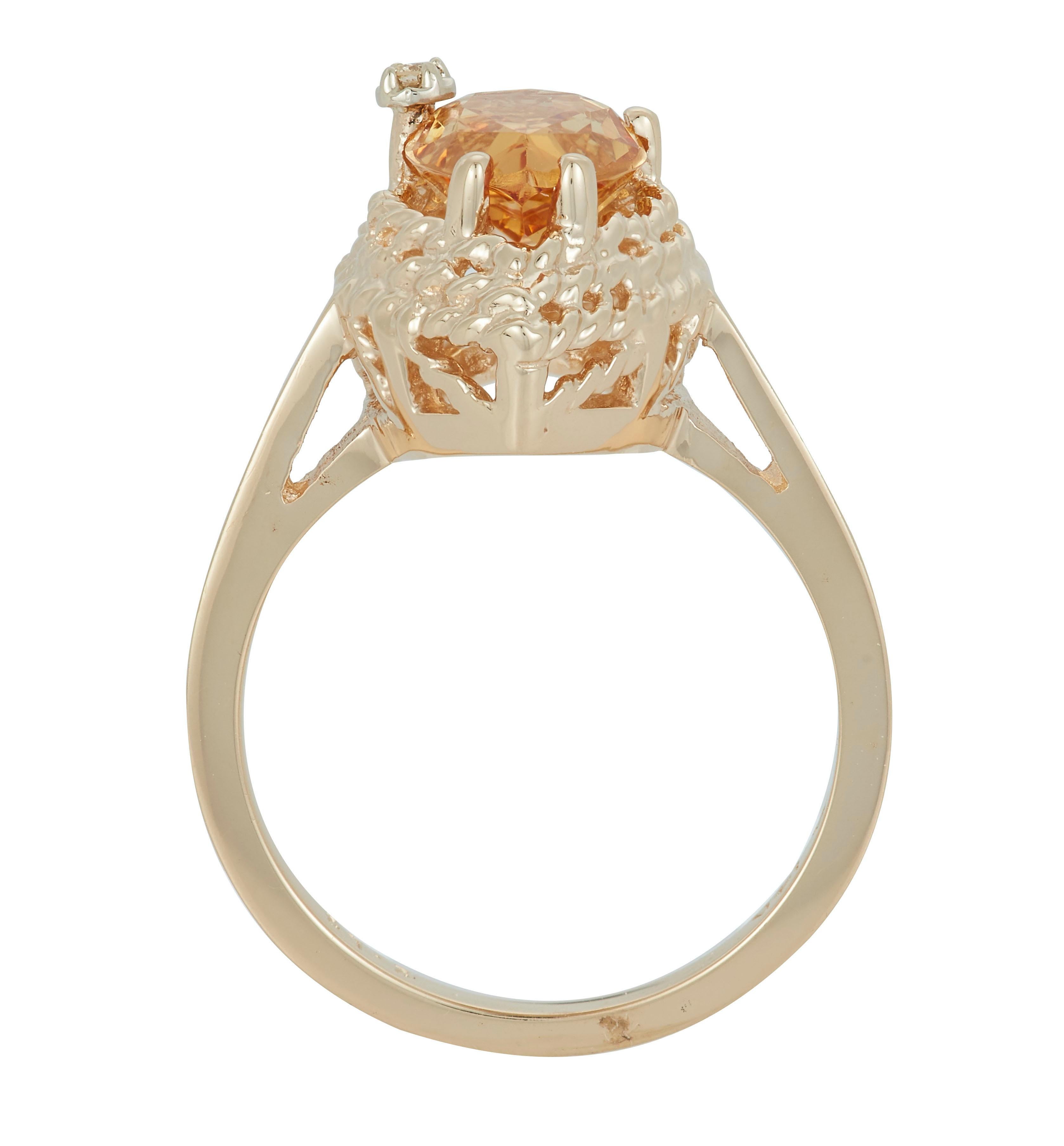 Contemporary Pear Yellow Beryl Engagement Ring White Diamond Braided 14 Karat Yellow Gold