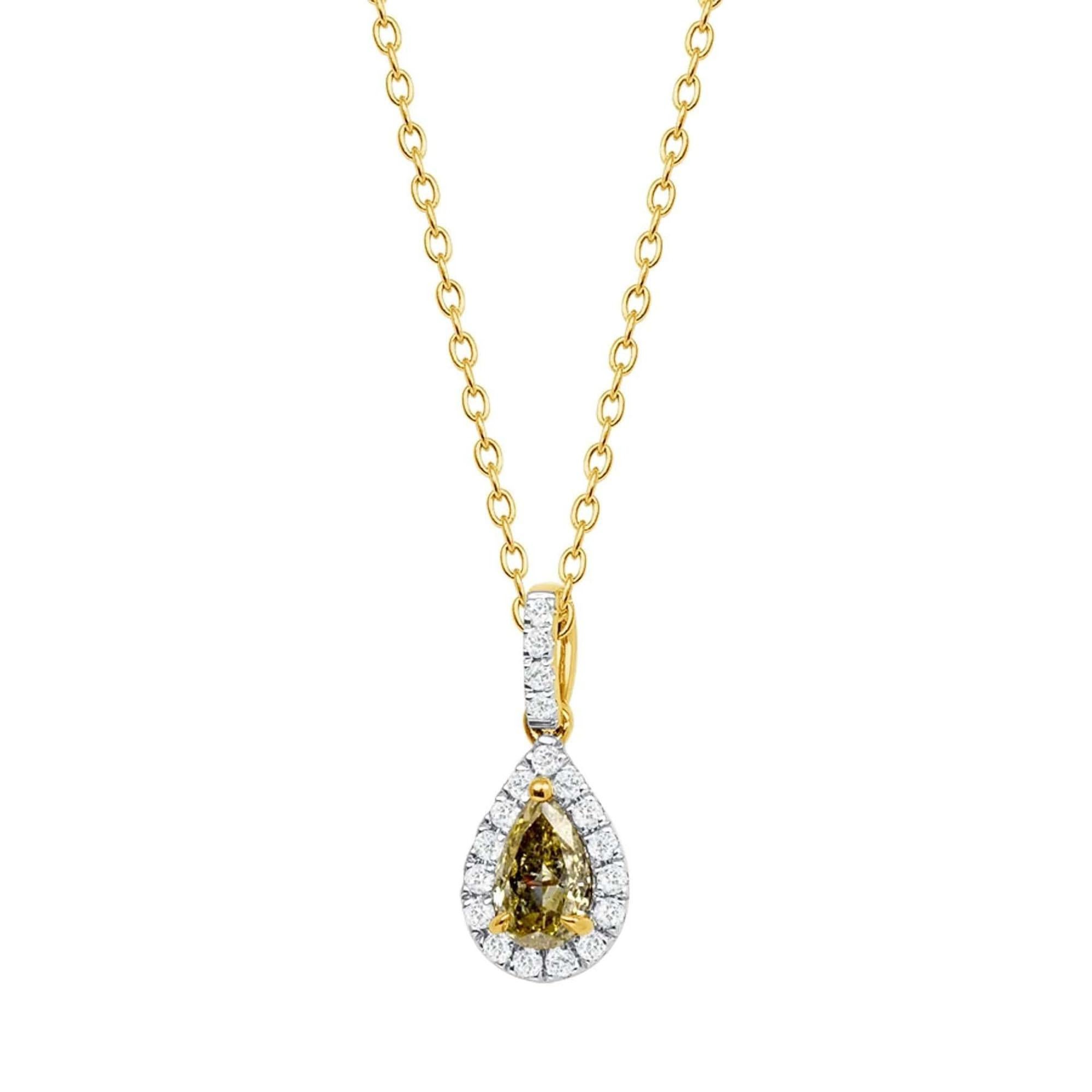 Collier poire jaune diamant en or 14K avec halo brillant en vente