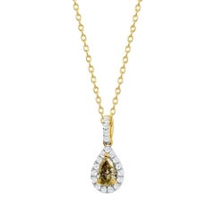 Pear Yellow Diamond 14K Gold Brilliant Halo Necklace