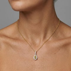 Pear Yellow Diamond 14K (or 18k upon request) Gold Brilliant Halo Necklace
