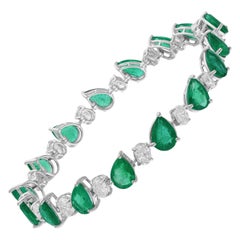 Pear Zambian Emerald Bracelet SI/H Oval Diamond 14 Karat White Gold Fine Jewelry