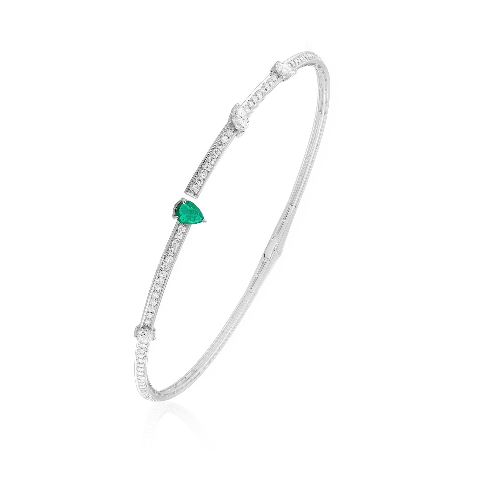 Modern Pear Zambian Emerald Choker Necklace Diamond 14 Karat White Gold Fine Jewelry For Sale