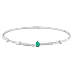 Pear Zambian Emerald Choker Necklace Diamond 14 Karat White Gold Fine Jewelry