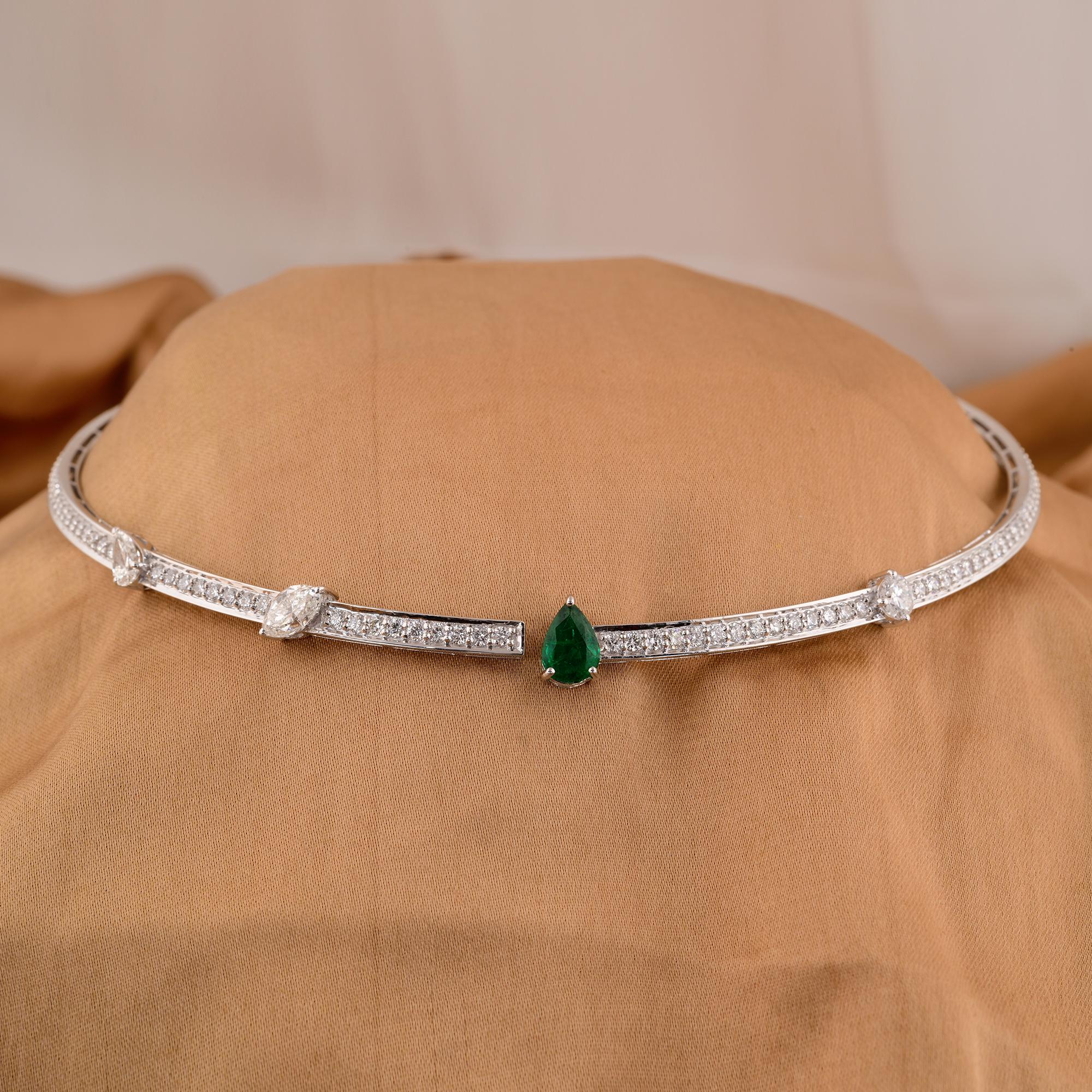 Modern Pear Zambian Emerald Choker Necklace Diamond 18 Karat White Gold Fine Jewelry For Sale