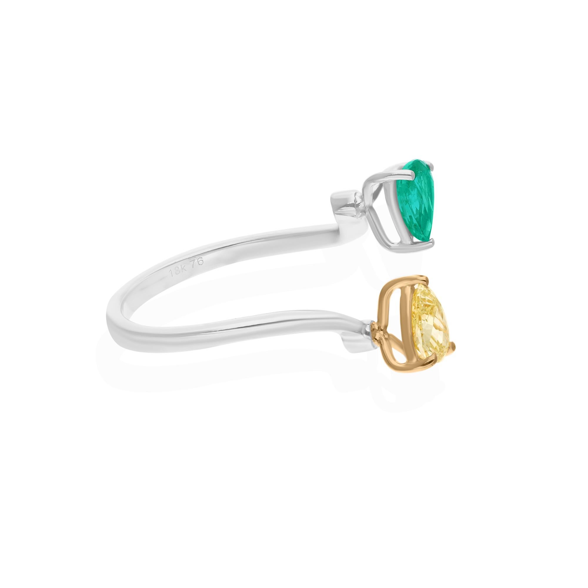 Cast from 18-karat gold, these exquisite ring is handset with 0.55 carats pear Zambian emerald and 0.63 carats of sparkling diamonds.

The ring is a size 7 US and may be resized to larger or smaller upon request. FOLLOW SPECTRUM JEWELS storefront to