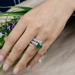 Pear Zambian Emerald Diamond Spiral Band Ring 14 Karat White Gold Fine Jewelry