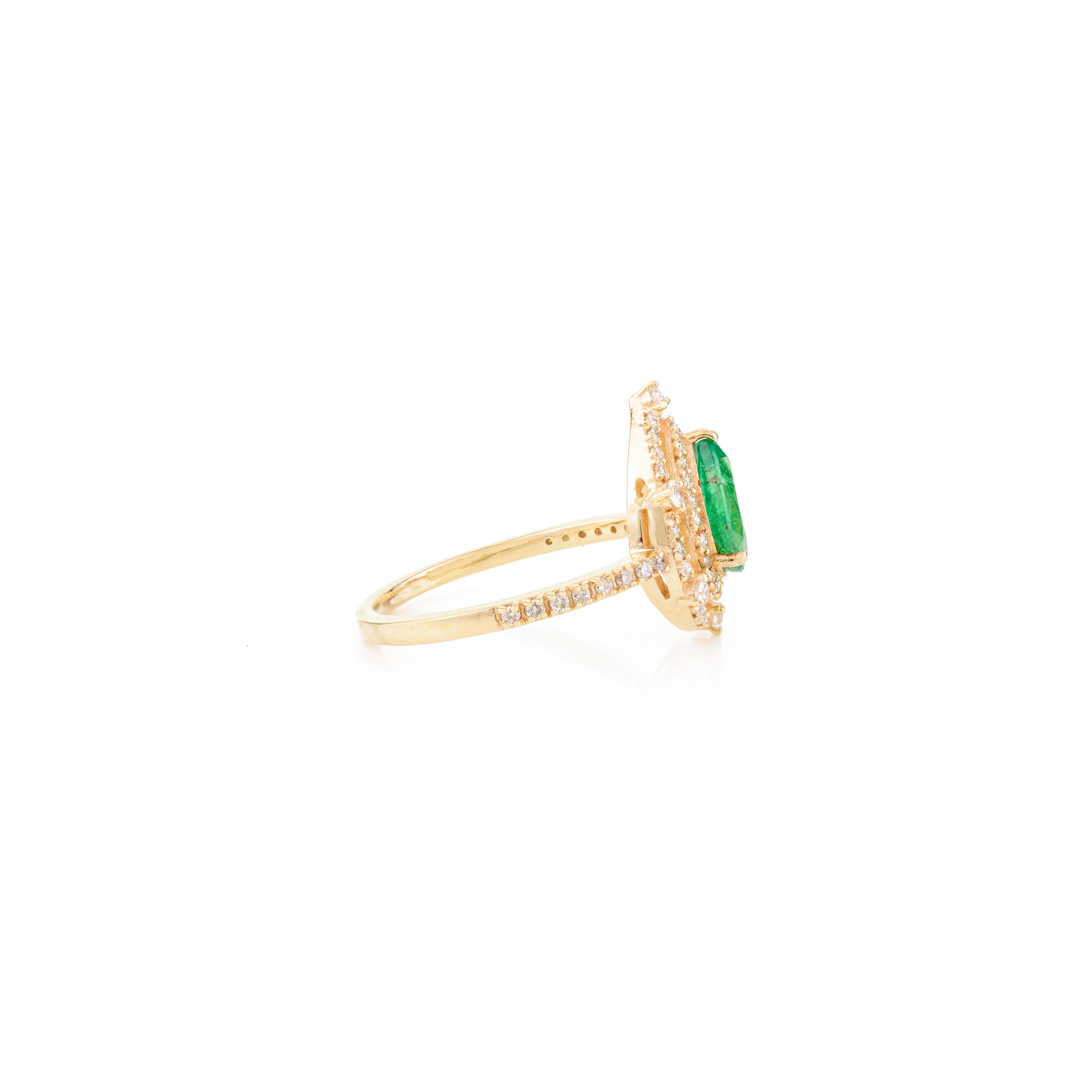 For Sale:  Pear Zambian Emerald Diamond Halo Ring for Wedding in 14k Yellow Gold 3