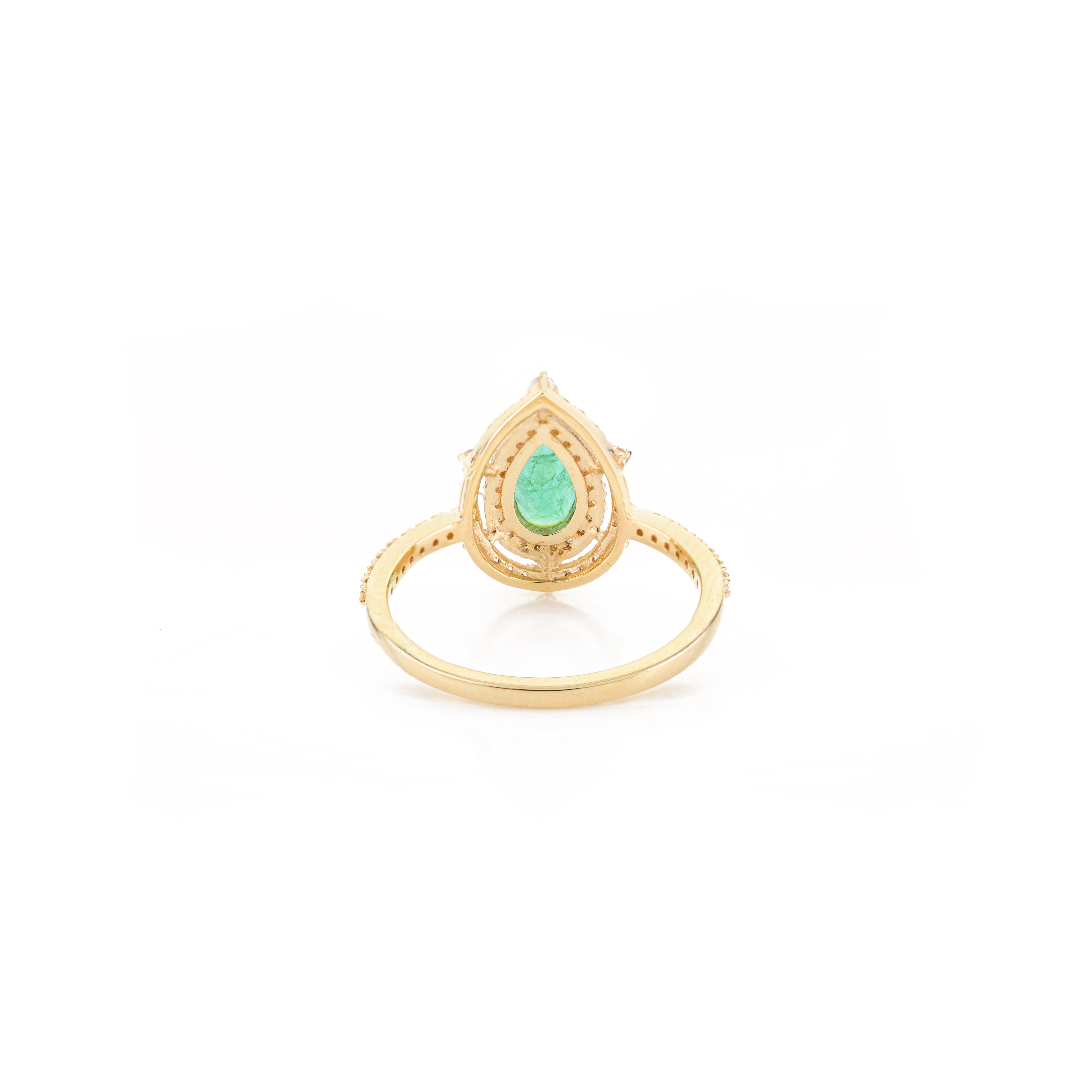 For Sale:  Pear Zambian Emerald Diamond Halo Ring for Wedding in 14k Yellow Gold 5