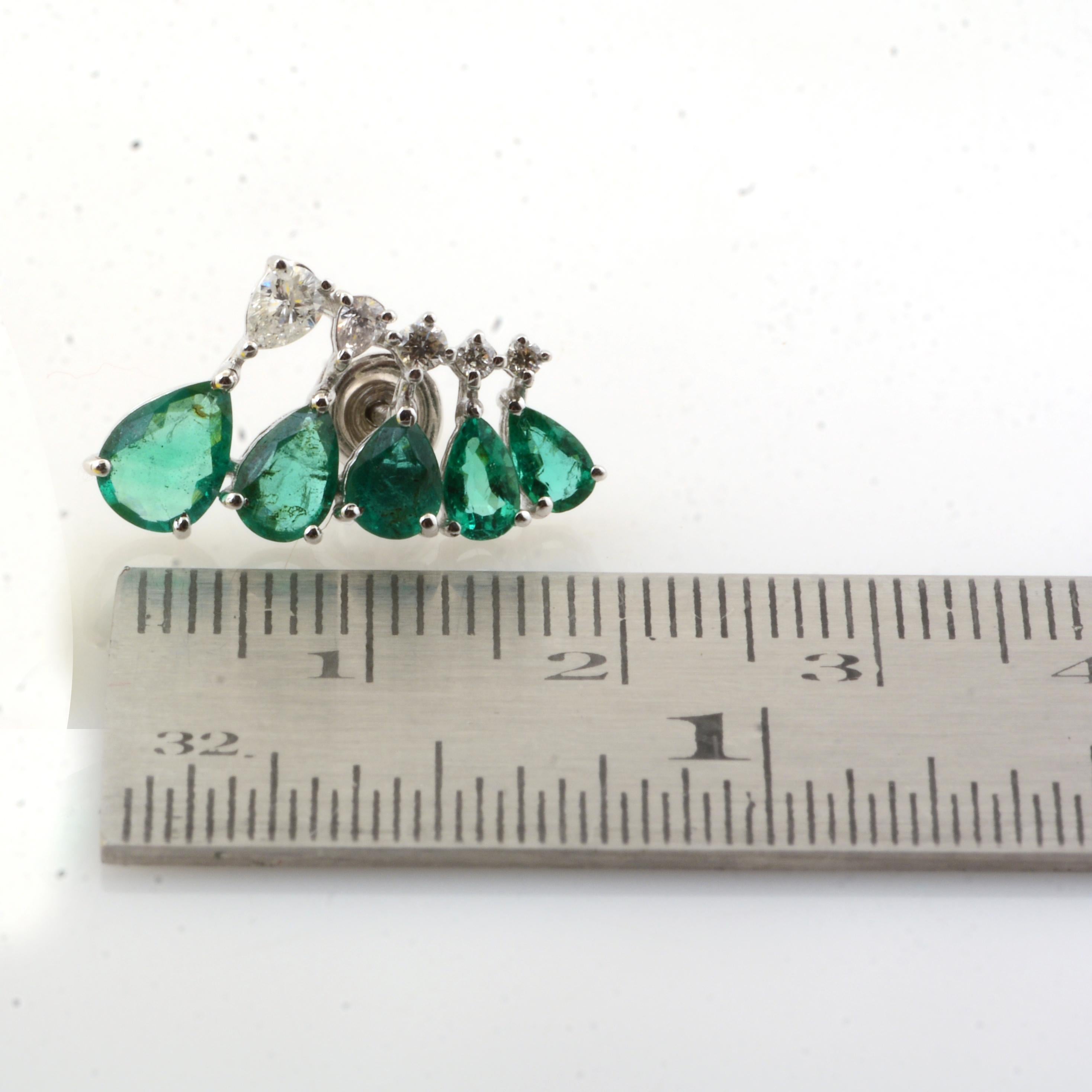 Women's Pear Natural Emerald Earrings Diamond Solid 10k White Gold Handmade Fine Jewelry For Sale