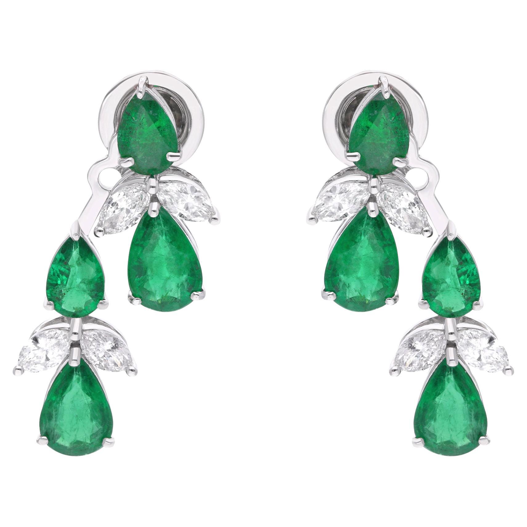 Orecchini con smeraldo dello Zambia a pera SI Chiarezza HI Colore Diamante Oro bianco 18 carati