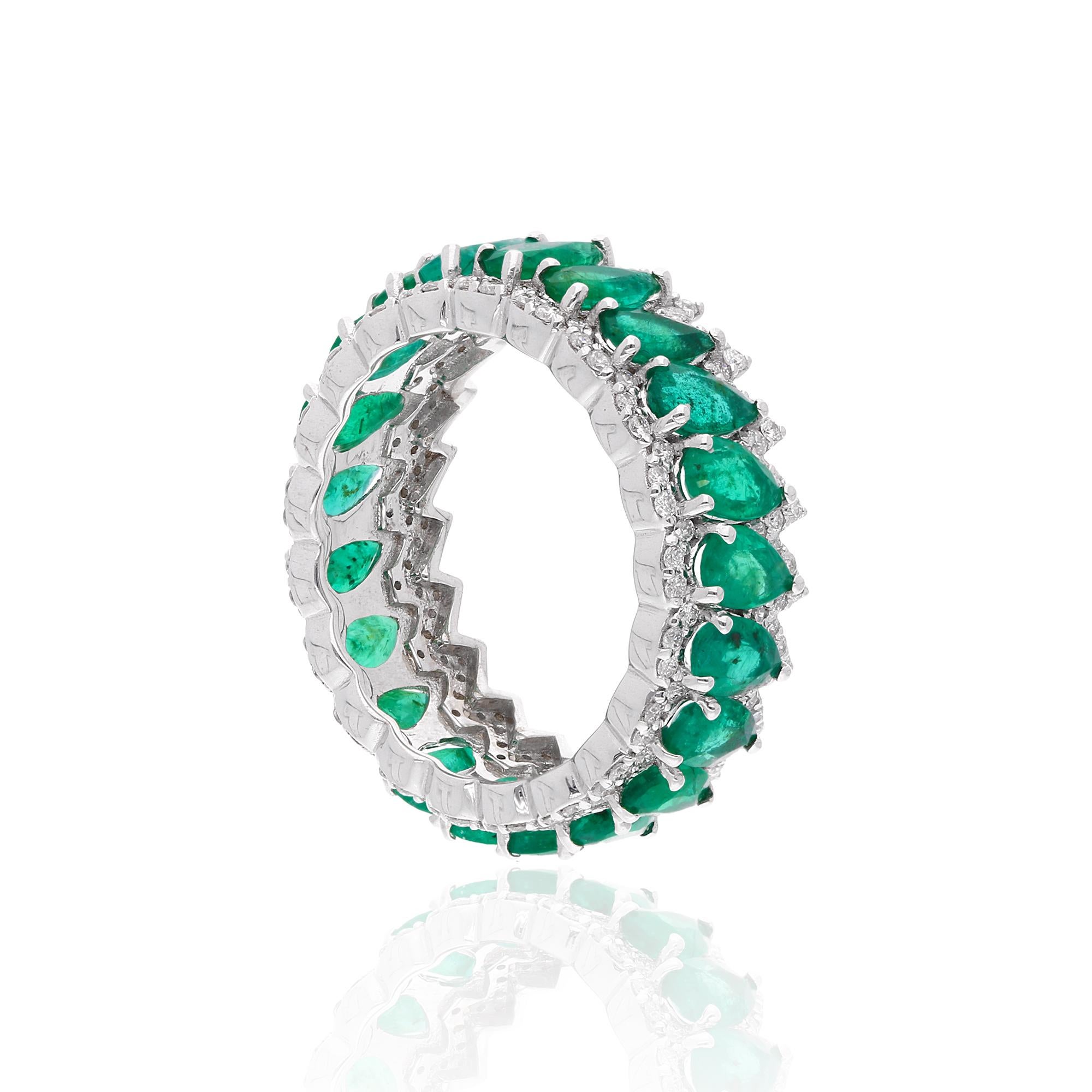 For Sale:  Pear Zambian Emerald Gemstone Band Ring Diamond 18 Karat White Gold Fine Jewelry 2