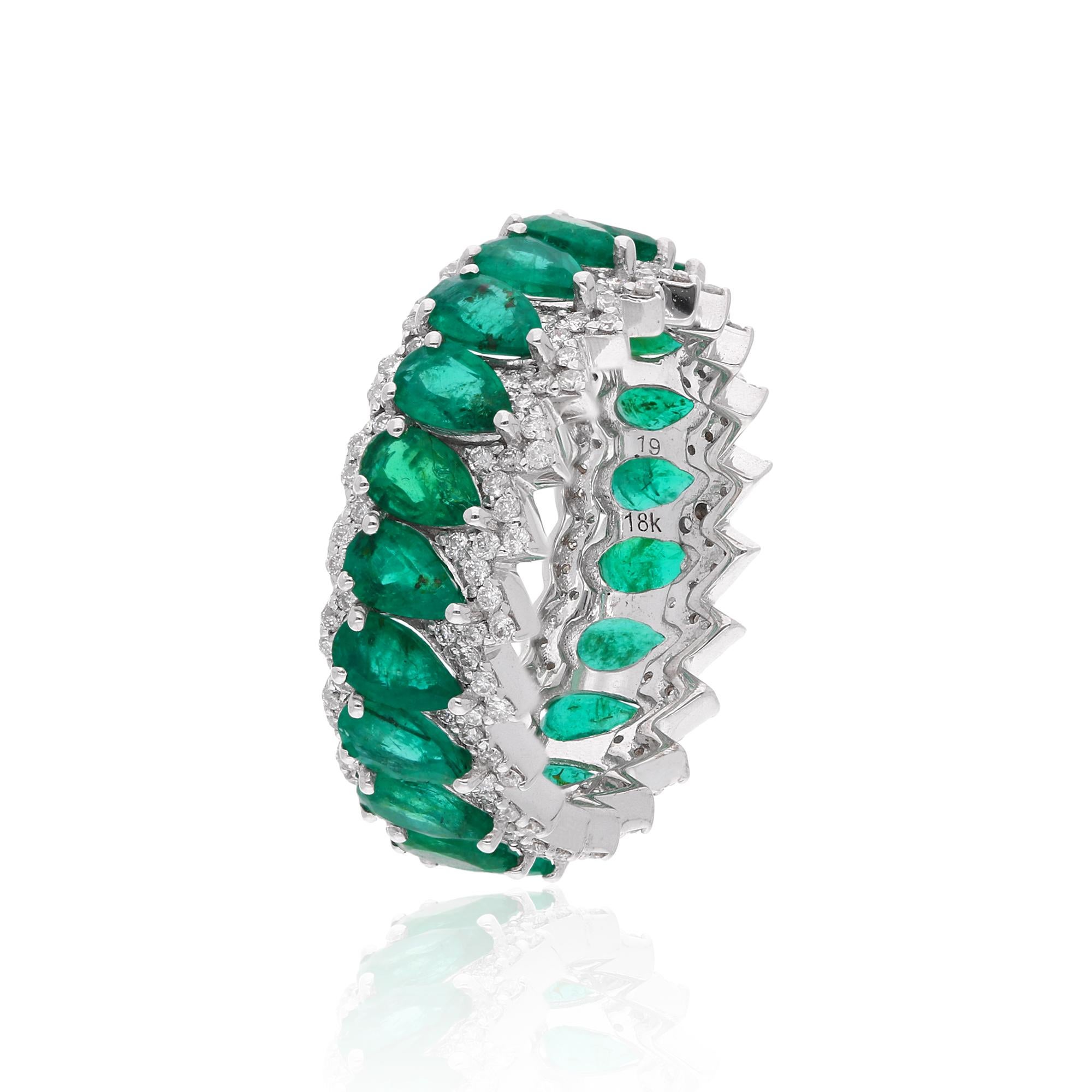 For Sale:  Pear Zambian Emerald Gemstone Band Ring Diamond 18 Karat White Gold Fine Jewelry 3