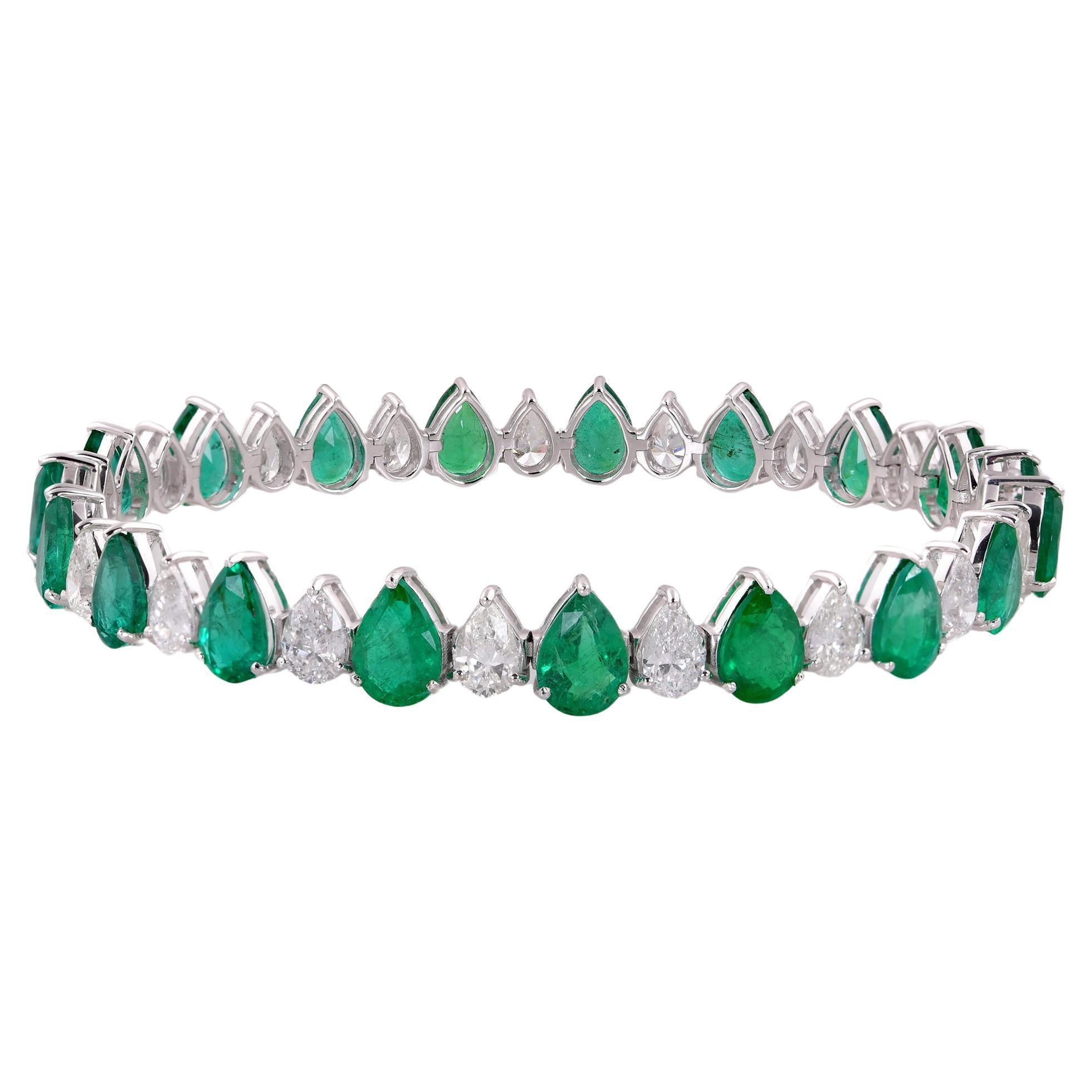Modern Pear Zambian Emerald Gemstone Bracelet Diamond 14 Karat White Gold Fine Jewelry For Sale