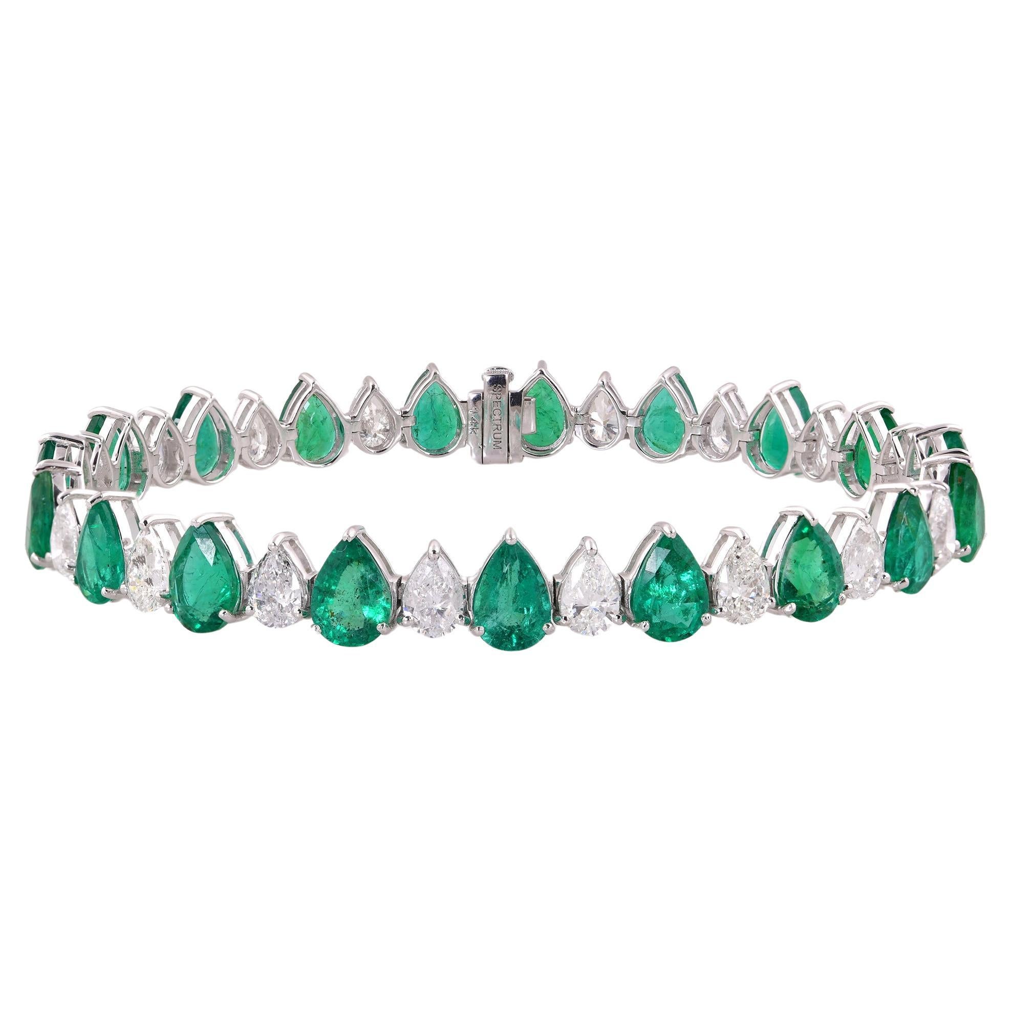 Pear Zambian Emerald Gemstone Bracelet Diamond 14 Karat White Gold Fine Jewelry For Sale