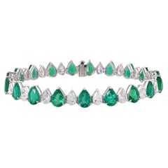 Pear Zambian Emerald Gemstone Bracelet Diamond 14 Karat White Gold Fine Jewelry