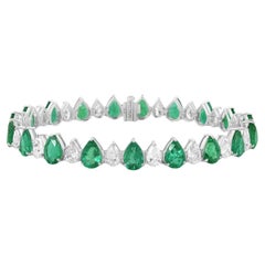 Bracelet de pierres précieuses, émeraudes de Zambie en forme de poire et diamants, en or blanc 14 carats